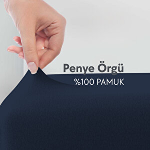 Çift Kişilik %100 Pamuk Penye Lastikli Çarşaf - Fitted Battal Lacivert - 180x200 Cm Lacivert
