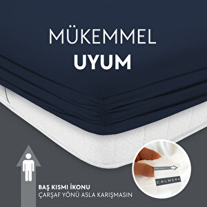 Calmera Home Çift Kişilik %100 Pamuk Penye Lastikli Çarşaf - Fitted Battal Lacivert - 180x200 Cm