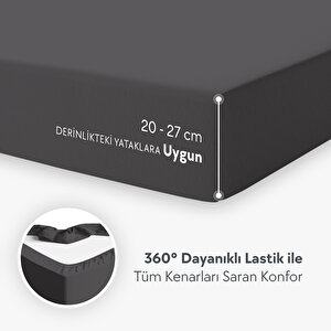 Çift Kişilik %100 Pamuk Penye Lastikli Çarşaf - Fitted Antrasit - 160x200 Cm Antrasit