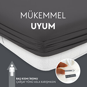 Calmera Home Çift Kişilik %100 Pamuk Penye Lastikli Çarşaf - Fitted Antrasit - 160x200 Cm
