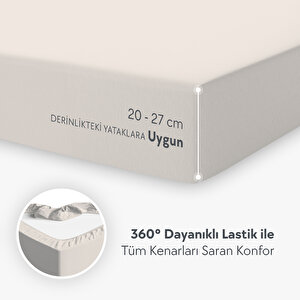 Çift Kişilik %100 Pamuk Penye Lastikli Çarşaf - Fitted Battal Bej - 180x200 Cm Bej