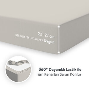 Çift Kişilik %100 Pamuk Penye Lastikli Çarşaf - Fitted Battal Açık Gri - 180x200 Cm Gri