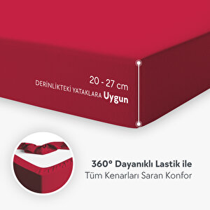 Calmera Home Tek Kişilik %100 Pamuk Penye Lastikli Çarşaf - Fitted Kırmızı - 120x200 Cm