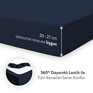 Çift Kişilik %100 Pamuk Penye Lastikli Çarşaf - Fitted Lacivert - 160x200 Cm Lacivert