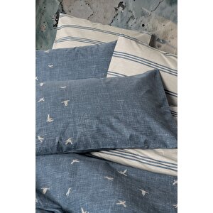 Cotton Box Klein Nakışlı Ranforce Çift Kişilik Nevresim Takımı Ceria Lacivert