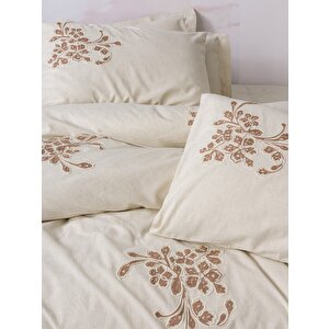 Cotton Keten Çift Kişilik Nevresim Takımı Kaneli
