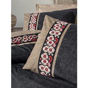Folk Art Çift Kişilik Nevresim Takımı Yamka Bej