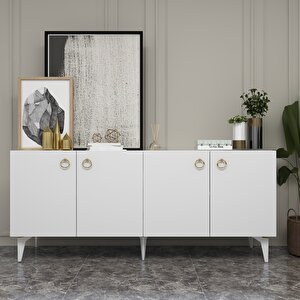 Dronne Konsol 4 Kapaklı, 4 Raflı Beyaz-Beyaz Beyaz-Altın