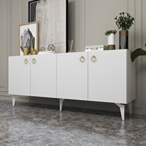 Dronne Konsol 4 Kapaklı, 4 Raflı Beyaz-Beyaz Beyaz-Altın
