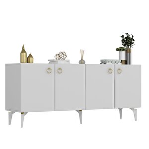 Dronne Konsol 4 Kapaklı, 4 Raflı Beyaz-Beyaz Beyaz-Altın