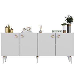 Dronne Konsol 4 Kapaklı, 4 Raflı Beyaz-Beyaz