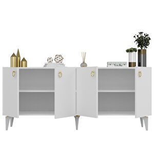 Dronne Konsol 4 Kapaklı, 4 Raflı Beyaz-Beyaz