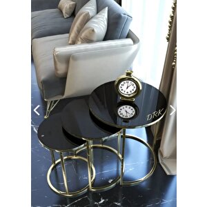 Ecol Gold Metal Zigon Sehpa Siyah Kırılmaz Cam