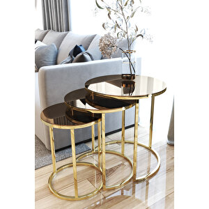 Ecol Desing Gold Metal Ayna 3'lü Zigon Sehpa