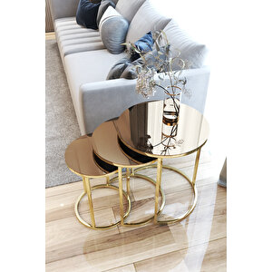 Ecol Desing Gold Metal Ayna 3'lü Zigon Sehpa