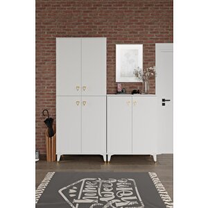 Simple Sp6190 Ayakkabılık 6 Kapaklı Mutfak Dolabı  Balkon Dolabı  Kiler Banyo Dolabı Çok Amaçlı Dolap Beyaz Gold