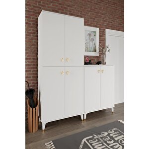 Simple Sp6190 Ayakkabılık 6 Kapaklı Mutfak Dolabı  Balkon Dolabı  Kiler Banyo Dolabı Çok Amaçlı Dolap Beyaz Gold