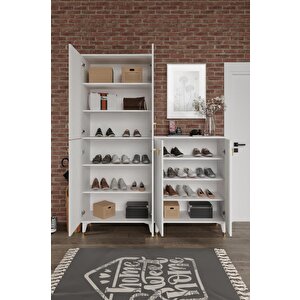 Simple Sp6190 Ayakkabılık 6 Kapaklı Mutfak Dolabı  Balkon Dolabı  Kiler Banyo Dolabı Çok Amaçlı Dolap Beyaz Gold