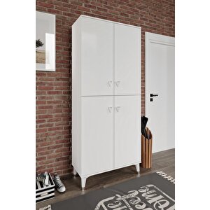 Simple Sp4190 Ayakkabılık 4 Kapaklı Mutfak Dolabı  Balkon Dolabı  Kiler Banyo Dolabı Çok Amaçlı Dolap Beyaz Gümüş