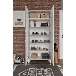 Simple Sp4190 Ayakkabılık 4 Kapaklı Mutfak Dolabı  Balkon Dolabı  Kiler Banyo Dolabı Çok Amaçlı Dolap Beyaz Gümüş