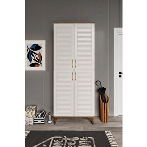 Panjurlu Metal Kulp Pnj4190 Ayakkabılık 4 Kapaklı Mutfak Dolabı  Balkon Dolabı  Kiler Banyo Dolabı Çok Amaçlı Dolap Ekru Ceviz