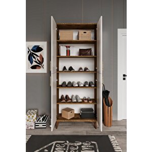 Panjurlu Metal Kulp Pnj4190 Ayakkabılık 4 Kapaklı Mutfak Dolabı  Balkon Dolabı  Kiler Banyo Dolabı Çok Amaçlı Dolap Ekru Ceviz