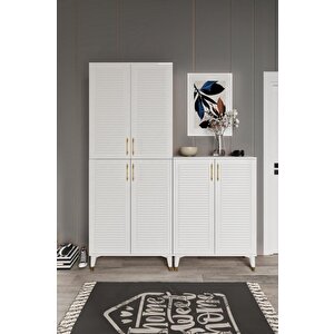 Panjurlu Metal Kulp Pnj6190 Ayakkabılık 6 Kapaklı Mutfak Dolabı  Balkon Dolabı  Kiler Banyo Dolabı Çok Amaçlı Dolap Beyaz Gold
