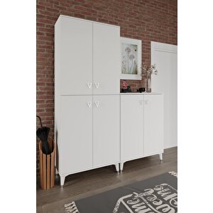 Simple Sp6190 Ayakkabılık 6 Kapaklı Mutfak Dolabı  Balkon Dolabı  Kiler Banyo Dolabı Çok Amaçlı Dolap Beyaz Gümüş