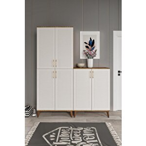 Panjurlu Metal Kulp Pnj6190 Ayakkabılık 6 Kapaklı Mutfak Dolabı  Balkon Dolabı  Kiler Banyo Dolabı Çok Amaçlı Dolap Ekru Ceviz