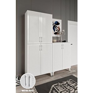 Panjurlu Metal Kulp Pnj6190 Ayakkabılık 6 Kapaklı Mutfak Dolabı  Balkon Dolabı  Kiler Banyo Dolabı Çok Amaçlı Dolap Beyaz Gümüş