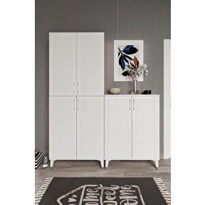 Panjurlu Metal Kulp Pnj6190 Ayakkabılık 6 Kapaklı Mutfak Dolabı  Balkon Dolabı  Kiler Banyo Dolabı Çok Amaçlı Dolap Beyaz Gümüş