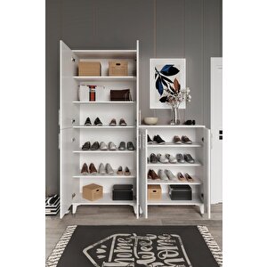Panjurlu Metal Kulp Pnj6190 Ayakkabılık 6 Kapaklı Mutfak Dolabı  Balkon Dolabı  Kiler Banyo Dolabı Çok Amaçlı Dolap Beyaz Gümüş