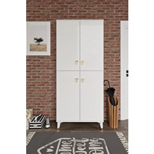Simple Sp4190 Ayakkabılık 4 Kapaklı Mutfak Dolabı  Balkon Dolabı  Kiler Banyo Dolabı Çok Amaçlı Dolap Beyaz Gold