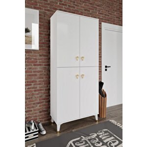 Simple Sp4190 Ayakkabılık 4 Kapaklı Mutfak Dolabı  Balkon Dolabı  Kiler Banyo Dolabı Çok Amaçlı Dolap Beyaz Gold