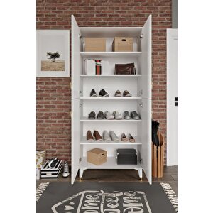 Simple Sp4190 Ayakkabılık 4 Kapaklı Mutfak Dolabı  Balkon Dolabı  Kiler Banyo Dolabı Çok Amaçlı Dolap Beyaz Gold