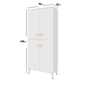 Simple Sp4190 Ayakkabılık 4 Kapaklı Mutfak Dolabı  Balkon Dolabı  Kiler Banyo Dolabı Çok Amaçlı Dolap Beyaz Gold