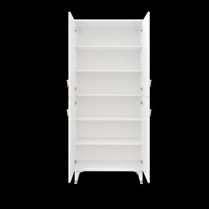 Simple Sp4190 Ayakkabılık 4 Kapaklı Mutfak Dolabı  Balkon Dolabı  Kiler Banyo Dolabı Çok Amaçlı Dolap Beyaz Gold