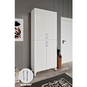 Panjurlu Metal Kulp Pnj4190 Ayakkabılık 4 Kapaklı Mutfak Dolabı  Balkon Dolabı  Kiler Banyo Dolabı Çok Amaçlı Dolap Beyaz Gümüş