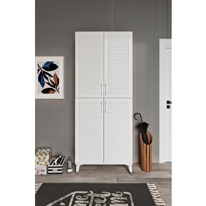 Panjurlu Metal Kulp Pnj4190 Ayakkabılık 4 Kapaklı Mutfak Dolabı  Balkon Dolabı  Kiler Banyo Dolabı Çok Amaçlı Dolap Beyaz Gümüş