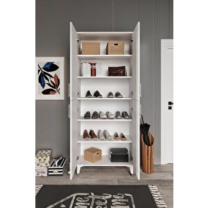 Panjurlu Metal Kulp Pnj4190 Ayakkabılık 4 Kapaklı Mutfak Dolabı  Balkon Dolabı  Kiler Banyo Dolabı Çok Amaçlı Dolap Beyaz Gümüş