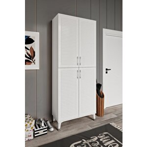 Panjurlu Metal Kulp Pnj4190 Ayakkabılık 4 Kapaklı Mutfak Dolabı  Balkon Dolabı  Kiler Banyo Dolabı Çok Amaçlı Dolap Beyaz Gümüş