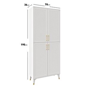 Panjurlu Metal Kulp Pnj4190 Ayakkabılık 4 Kapaklı Mutfak Dolabı  Balkon Dolabı  Kiler Banyo Dolabı Çok Amaçlı Dolap Beyaz Gold