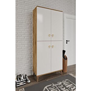 Simple Sp4190 Ayakkabılık 4 Kapaklı Mutfak Dolabı  Balkon Dolabı  Kiler Banyo Dolabı Çok Amaçlı Dolap Ekru Ceviz