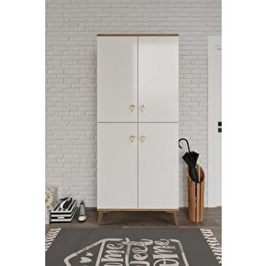 Simple Sp4190 Ayakkabılık 4 Kapaklı Mutfak Dolabı  Balkon Dolabı  Kiler Banyo Dolabı Çok Amaçlı Dolap Ekru Ceviz