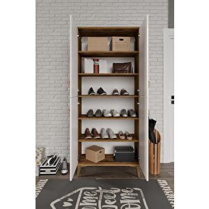 Simple Sp4190 Ayakkabılık 4 Kapaklı Mutfak Dolabı  Balkon Dolabı  Kiler Banyo Dolabı Çok Amaçlı Dolap Ekru Ceviz