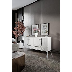 Art Konsol Mdf Mebran Kapak Beyaz Gümüş