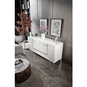 Art Konsol Mdf Mebran Kapak Beyaz Gümüş