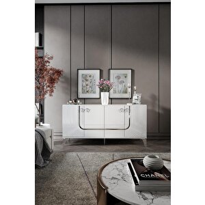 Art Konsol Mdf Mebran Kapak Beyaz Gümüş