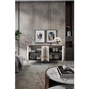 Art Konsol Mdf Mebran Kapak Cevi̇z Krem Gold