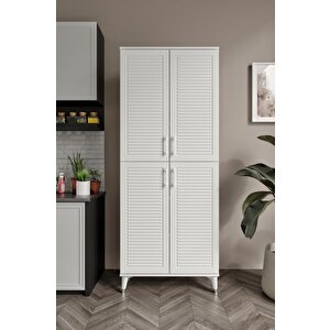 Panjurlu Metal Kulp Pnj4190 Çok Amaçlı Dolap 4 Kapaklı Mutfak Dolabı  Balkon Dolabı  Kiler Banyo Dolabı Ayakkabılık Beyaz Gümüş